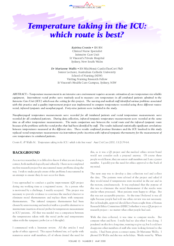 (PDF) Temperature taking in ICU: which route is best