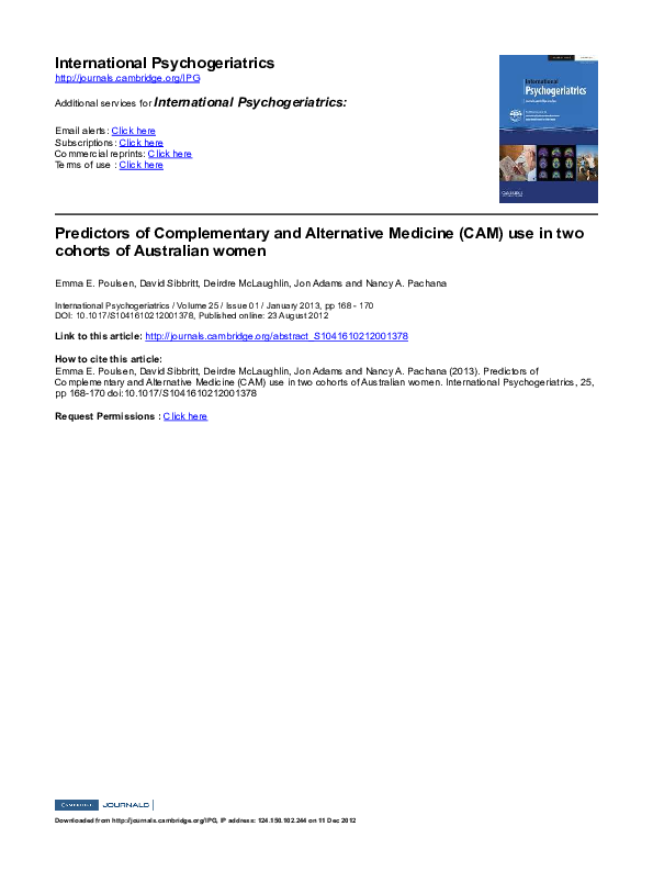 (PDF) Predictors of complementary and alternative medicine use by ...