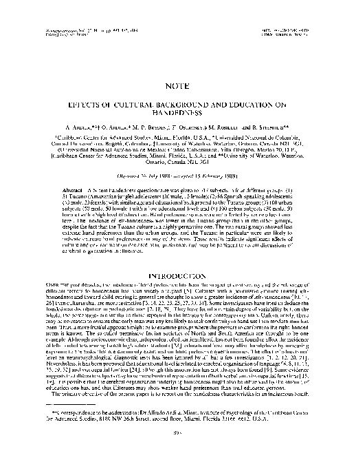 (PDF) Effects of cultural background and education on handedness