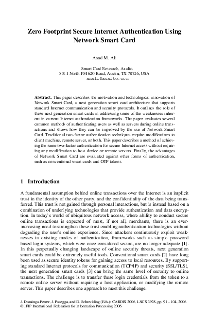(PDF) Zero Footprint Secure Internet Authentication Using Network Smart ...
