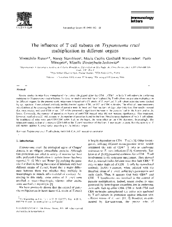 (PDF) The influence of T cell subsets on Trypanosoma cruzi ...