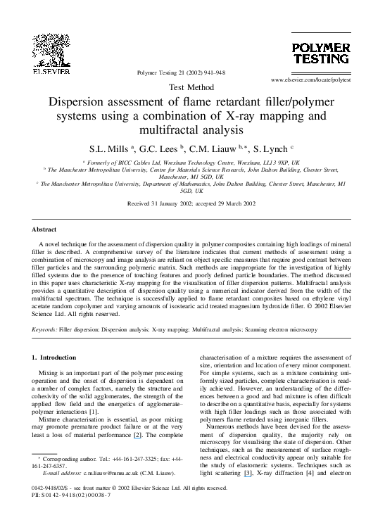 Dispersion assessment of flame retardant filler/polymer systems using a combination of X-ray mapping and multifractal analysis