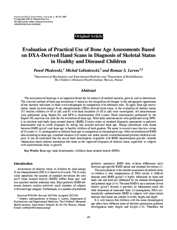 (PDF) Evaluation of Practical Use of Bone Age Assessments Based on DXA ...