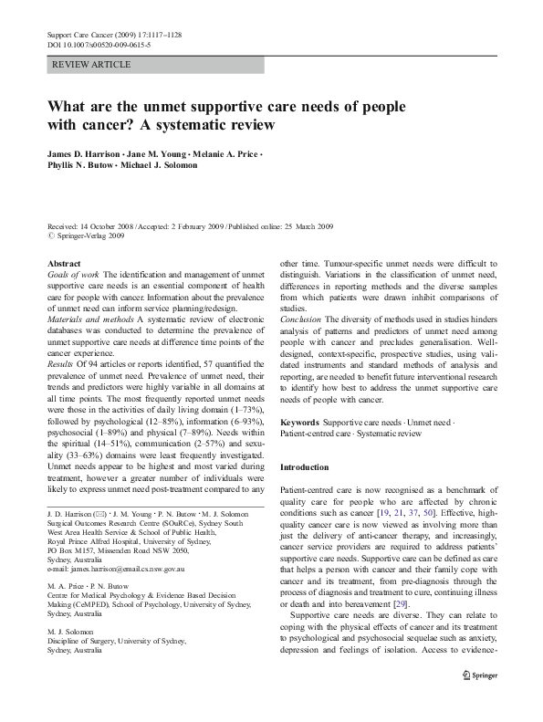 (PDF) What are the unmet supportive care needs of people with cancer? A ...