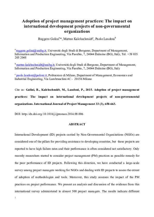 (PDF) Adoption of project management practices: The impact on ...