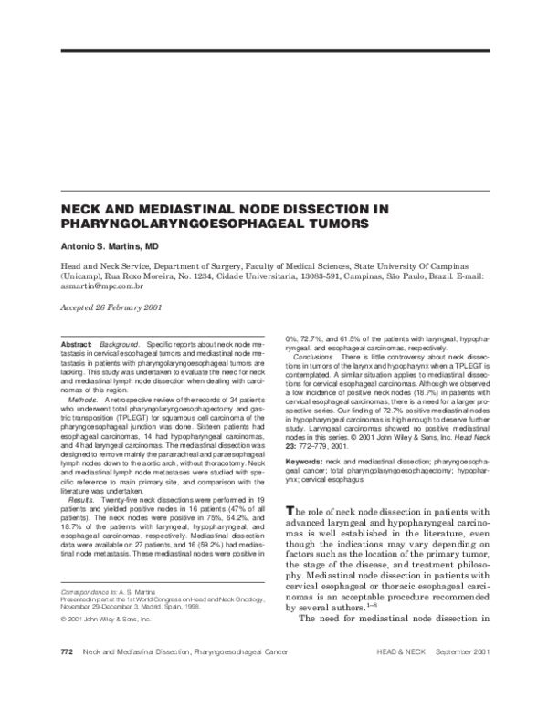 (PDF) Neck and mediastinal node dissection in pharyngolaryngoesophageal ...