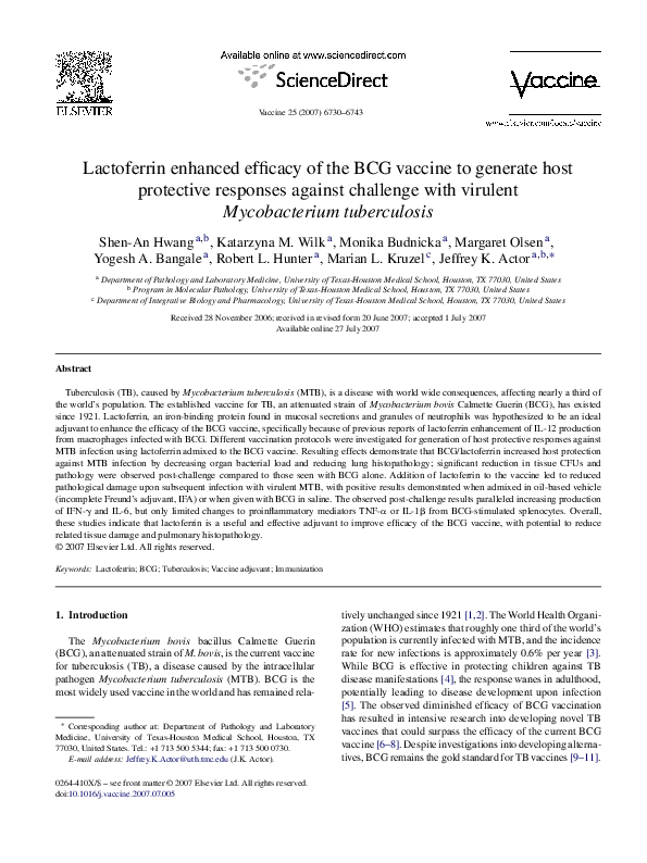 (PDF) Lactoferrin enhanced efficacy of the BCG vaccine to generate host ...