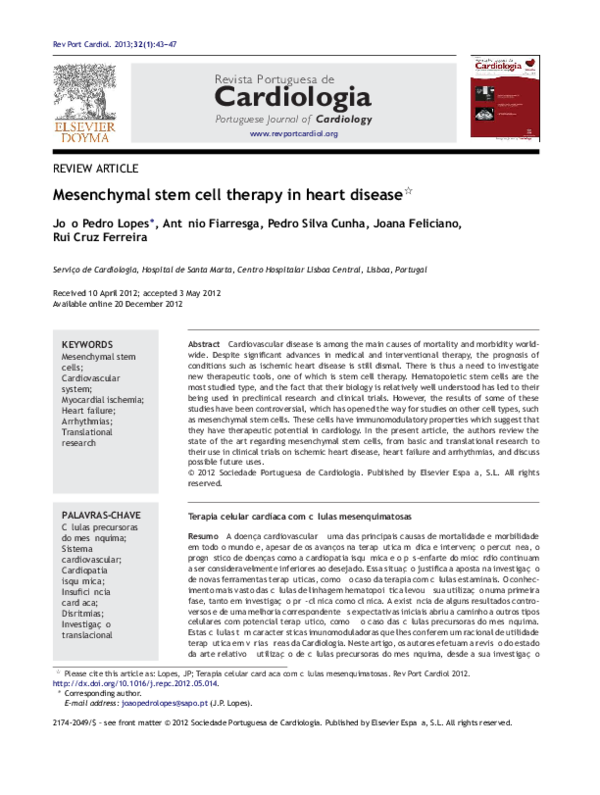 (PDF) Mesenchymal stem cell therapy in heart disease