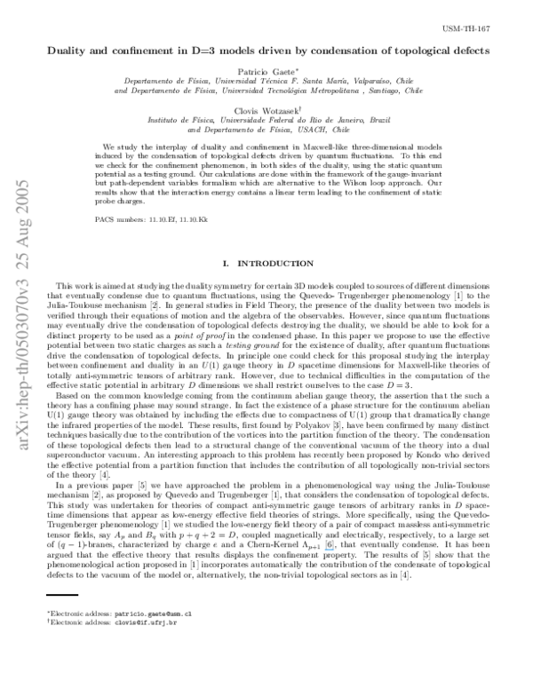 (PDF) Duality and confinement in models driven by condensation of ...