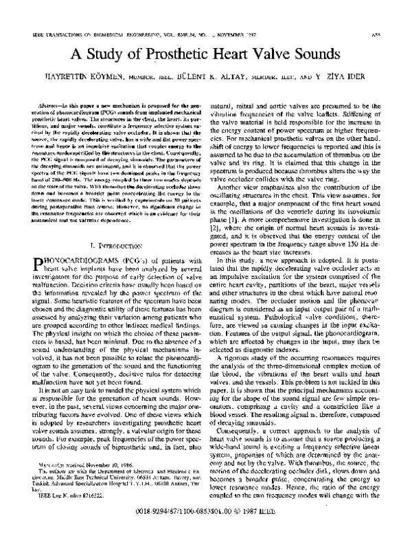 (PDF) A Study of Prosthetic Heart Valve Sounds Hayrettin Koymen