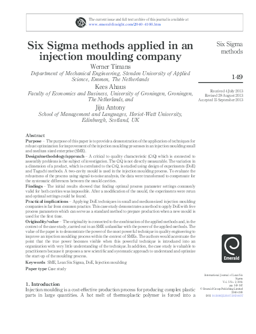 (PDF) Six Sigma methods applied in an injection moulding company