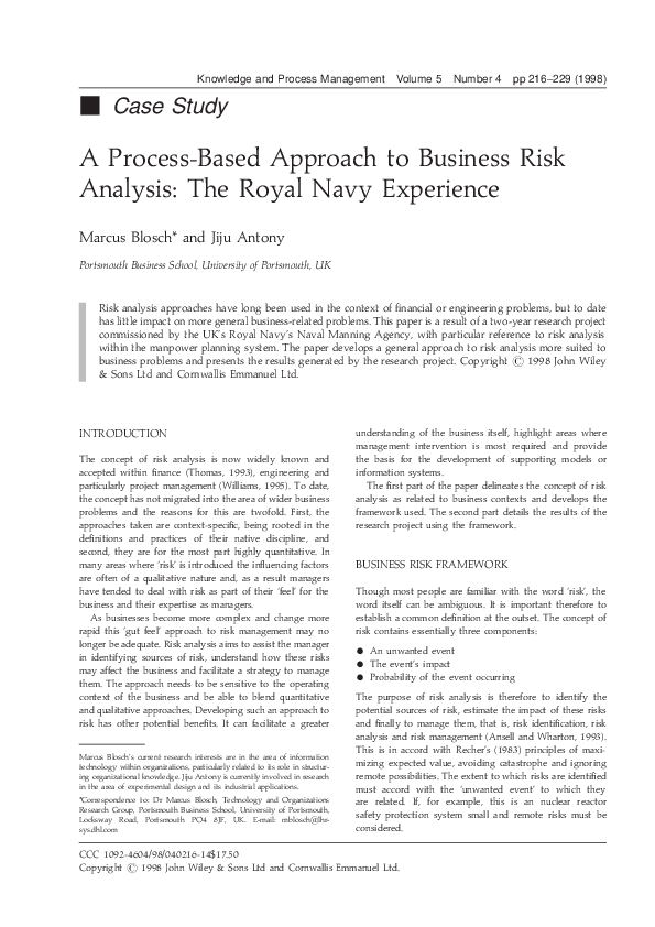 (PDF) A process‐based approach to business risk analysis: The Royal ...