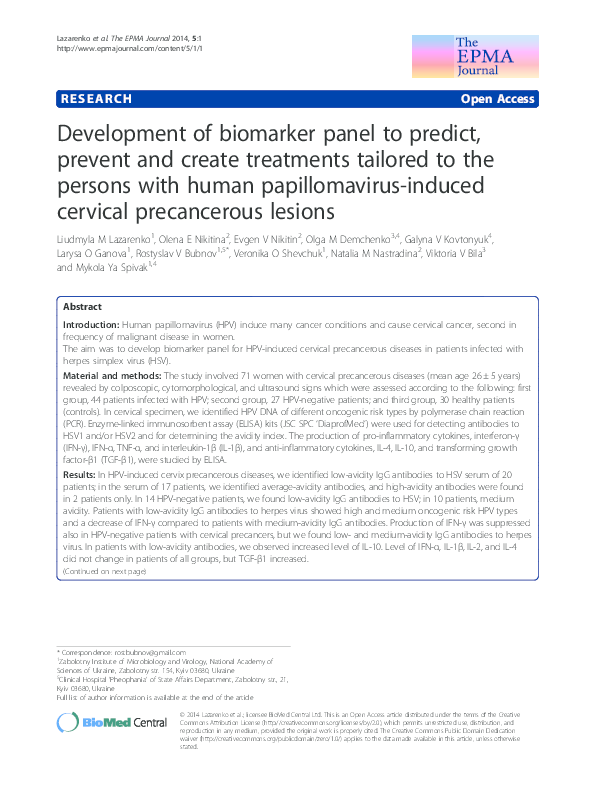 (PDF) Development of biomarker panel to predict, prevent and create ...