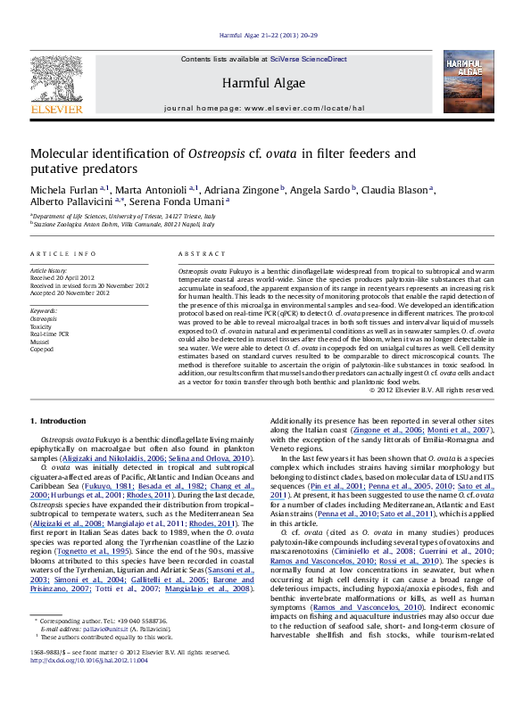 (PDF) Molecular identification of Ostreopsis cf. ovata in filter