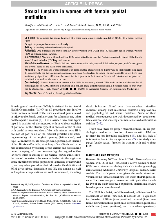 (PDF) Sexual function in women with female genital mutilation
