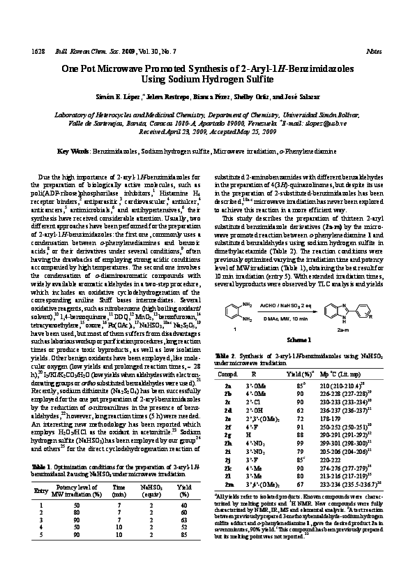 (PDF) One Pot Microwave Promoted Synthesis of 2-Aryl-1H-Benzimidazoles ...