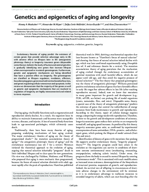(PDF) Genetics and epigenetics of aging and longevity