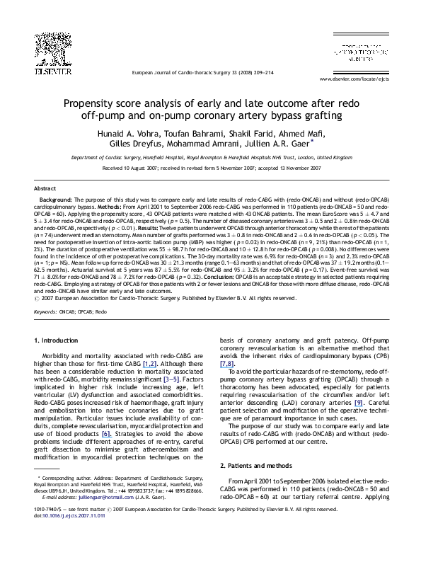 (PDF) Propensity score analysis of early and late outcome after redo ...