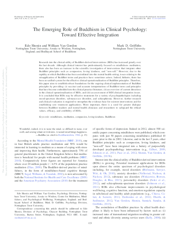 Psychotherapy and buddhism toward an integration