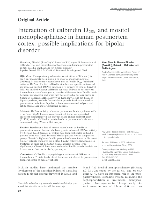 (PDF) Interaction of calbindin D28k and inositol monophosphatase in ...