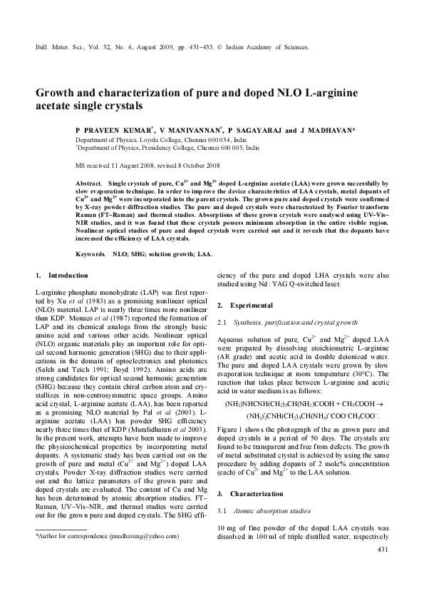 (PDF) Growth and characterization of pure and doped nonlinear optical l ...