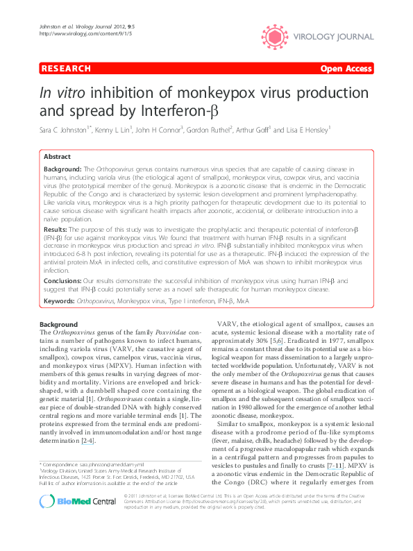 (PDF) In vitro inhibition of monkeypox virus production and spread by ...