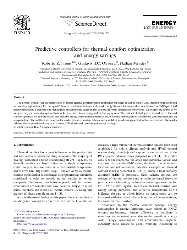 (PDF) Predictive controllers for thermal comfort optimization and ...