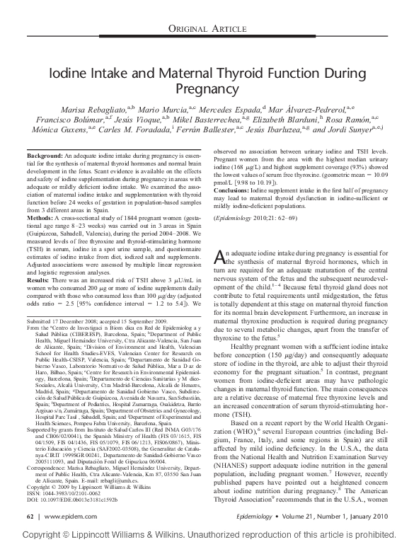 (PDF) Iodine intake and maternal thyroid function during pregnancy