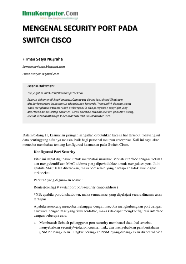 (PDF) MENGENAL SECURITY PORT PADA SWITCH CISCO