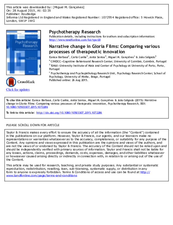 (PDF) Click for updates Psychotherapy Research Narrative change in