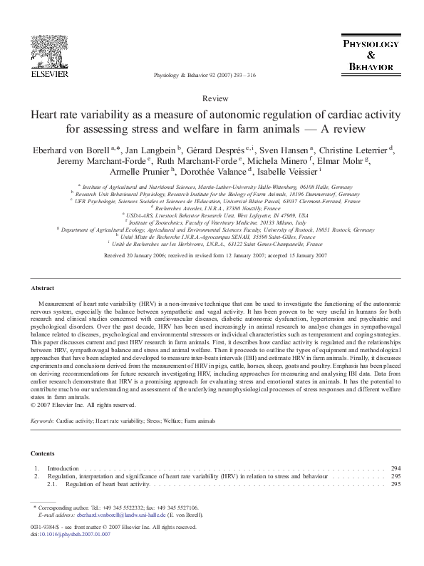 (PDF) Heart rate variability as a measure of autonomic regulation of ...