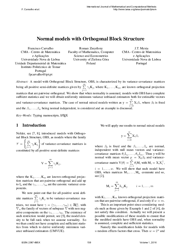 (PDF) Normal models with Orthogonal Block Structure Francisco