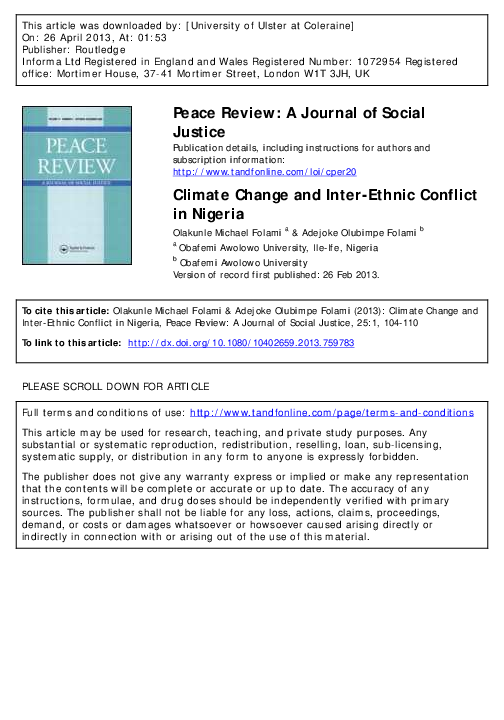  PDF Climate Change And Inter Ethnic Conflict In Nigeria Olakunle