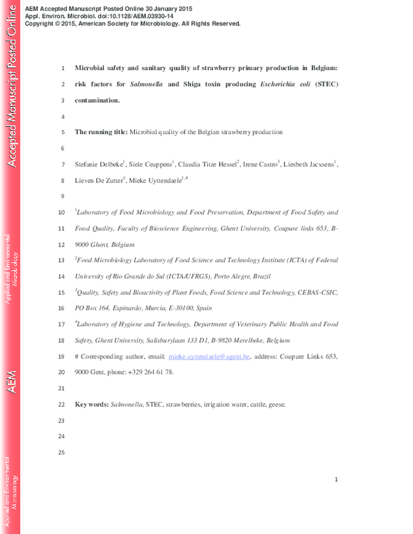 (PDF) Microbial safety and sanitary quality of strawberry primary