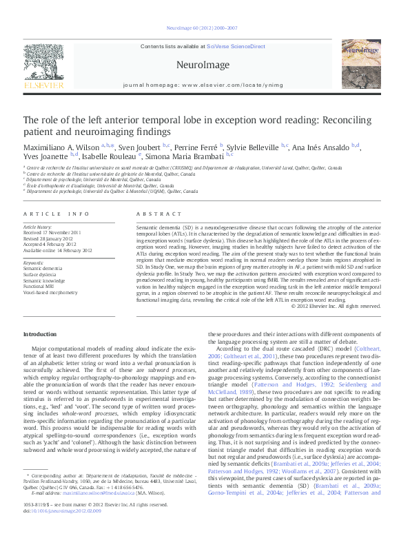 (PDF) The role of the left anterior temporal lobe in exception word ...