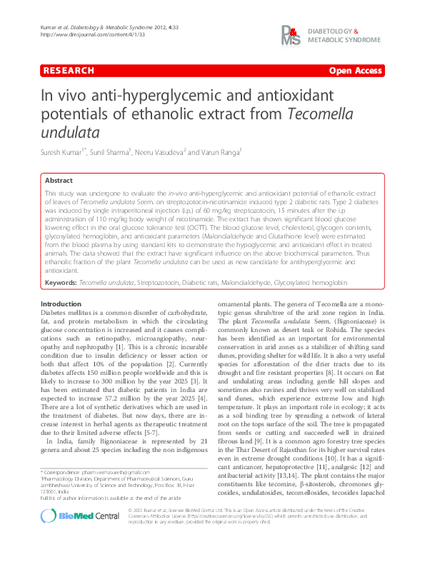(PDF) In vivo anti-hyperglycemic and antioxidant potentials of ...
