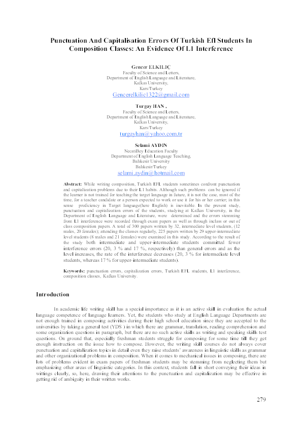 (PDF) Punctuation and capitalization errors of Turkish EFL students in ...