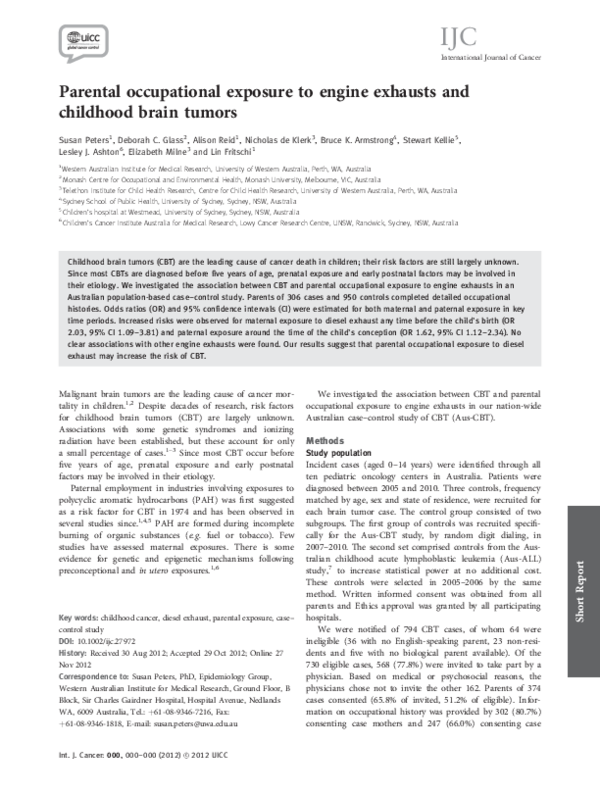 (PDF) Parental occupational exposure to engine exhausts and childhood ...