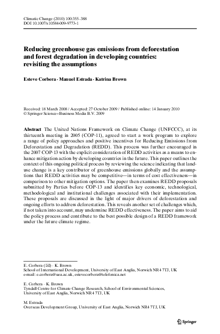 (PDF) Reducing greenhouse gas emissions from deforestation and forest ...