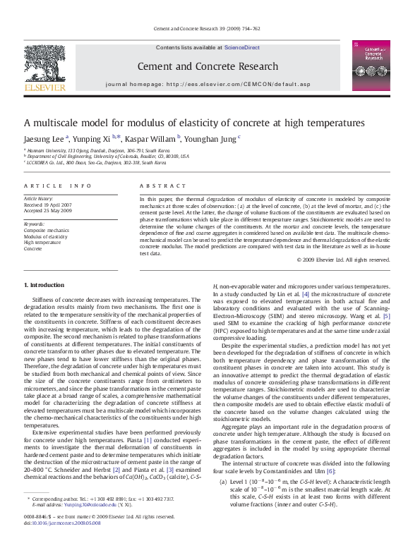 (PDF) A multiscale model for modulus of elasticity of concrete at high temperatures Yunping Xi
