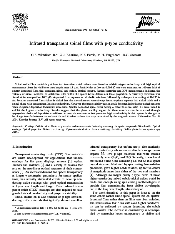 (PDF) Infrared transparent spinel films with p-type conductivity
