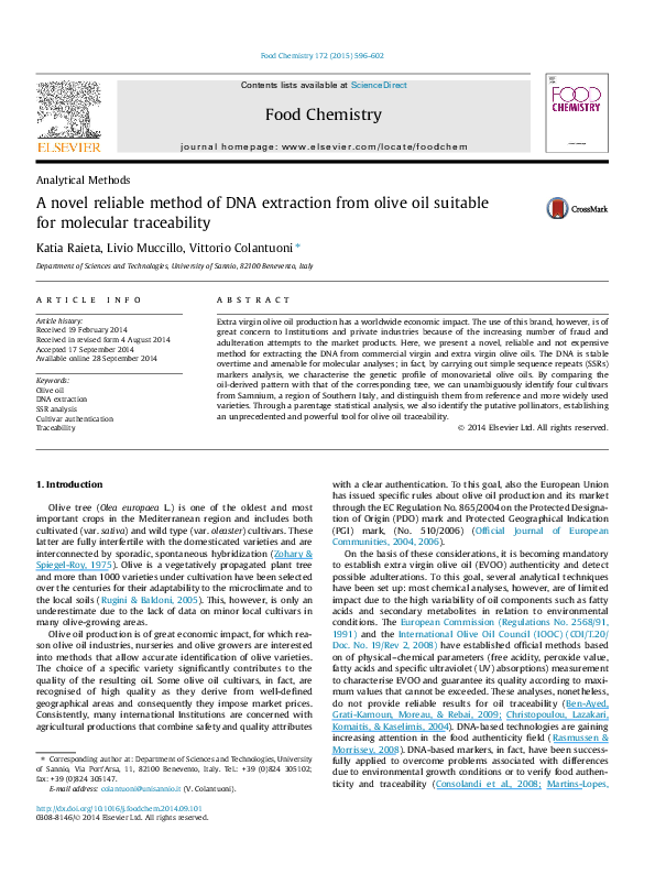 (PDF) A novel reliable method of DNA extraction from olive oil suitable ...