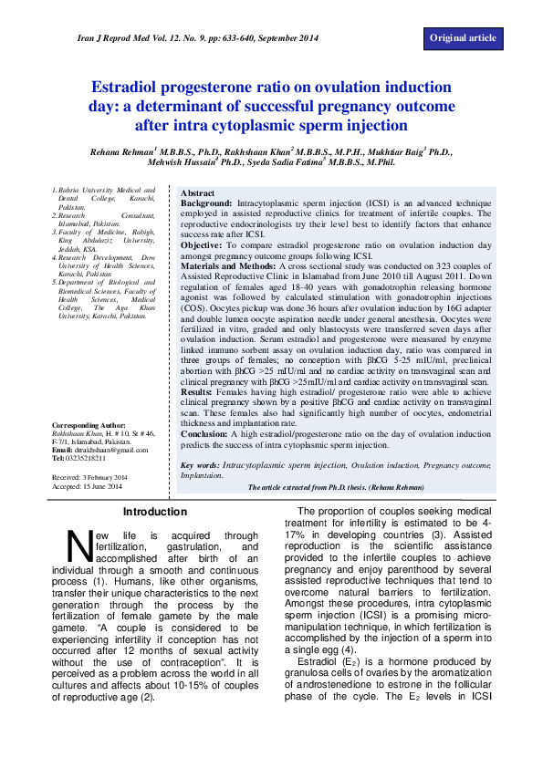 (PDF) Estradiol progesterone ratio on ovulation induction day: a ...
