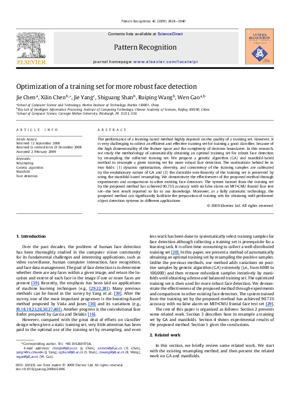 (PDF) Optimization of a Training Set for More Robust Face Detection