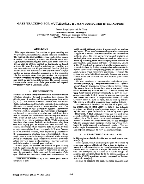 (PDF) Gaze tracking for multimodal human-computer interaction