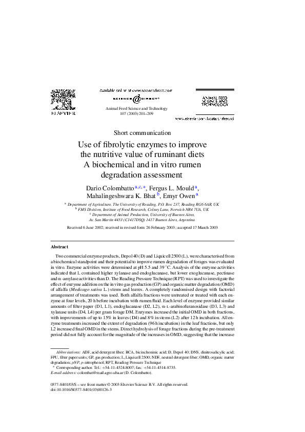 (PDF) Use of fibrolytic enzymes to improve the nutritive value of ...