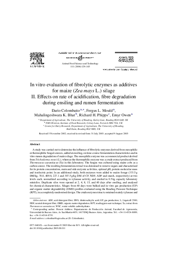 (PDF) In vitro evaluation of fibrolytic enzymes as additives for maize ...