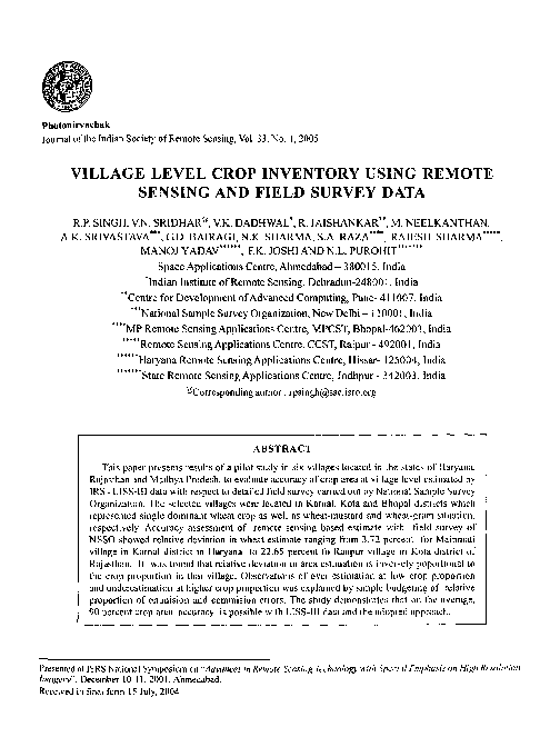 (PDF) Village Level Crop Inventory Using Remote Sensing and Field ...
