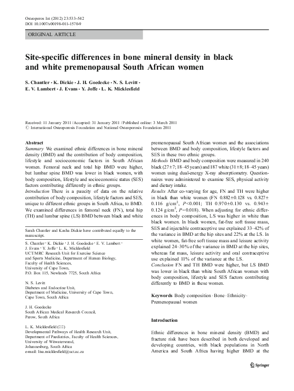 (PDF) Site-specific differences in bone mineral density in black and ...