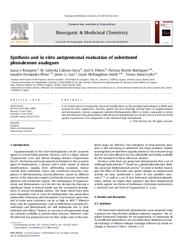 (PDF) Synthesis and in vitro antiprotozoal evaluation of substituted ...